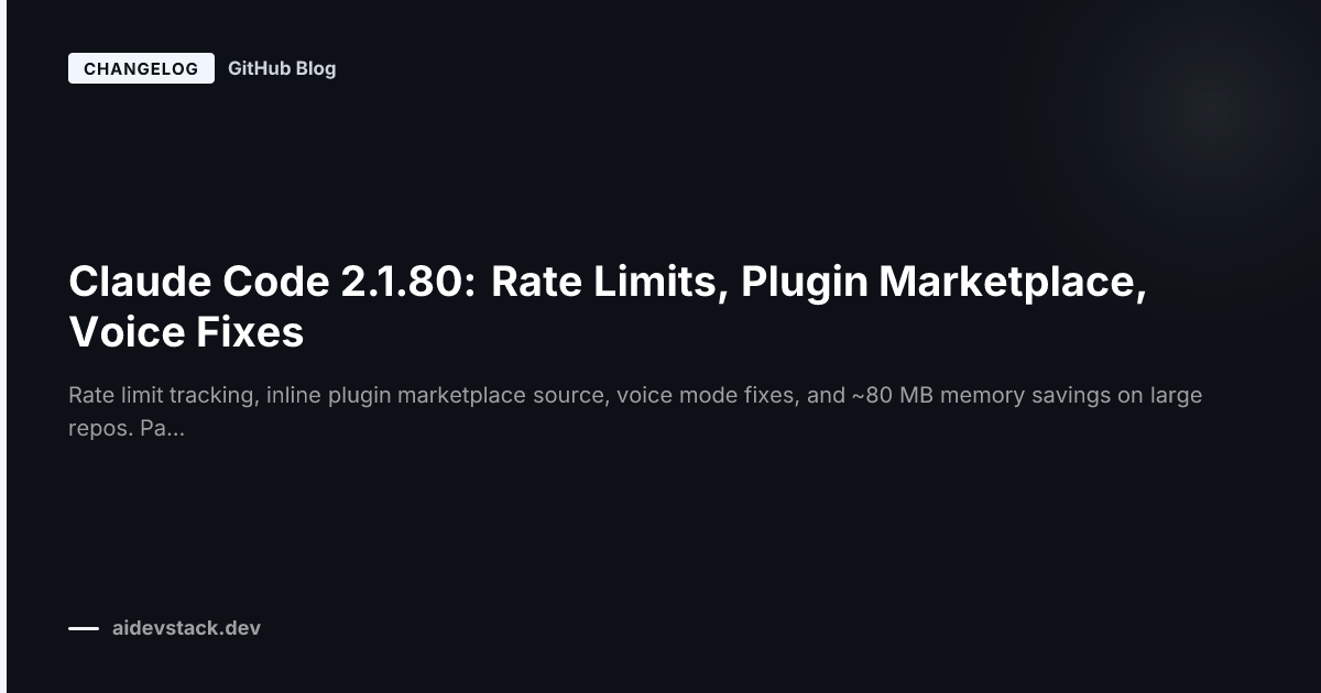 Claude Code 2.1.80: Rate Limits, Plugin Marketplace, Voice Fixes