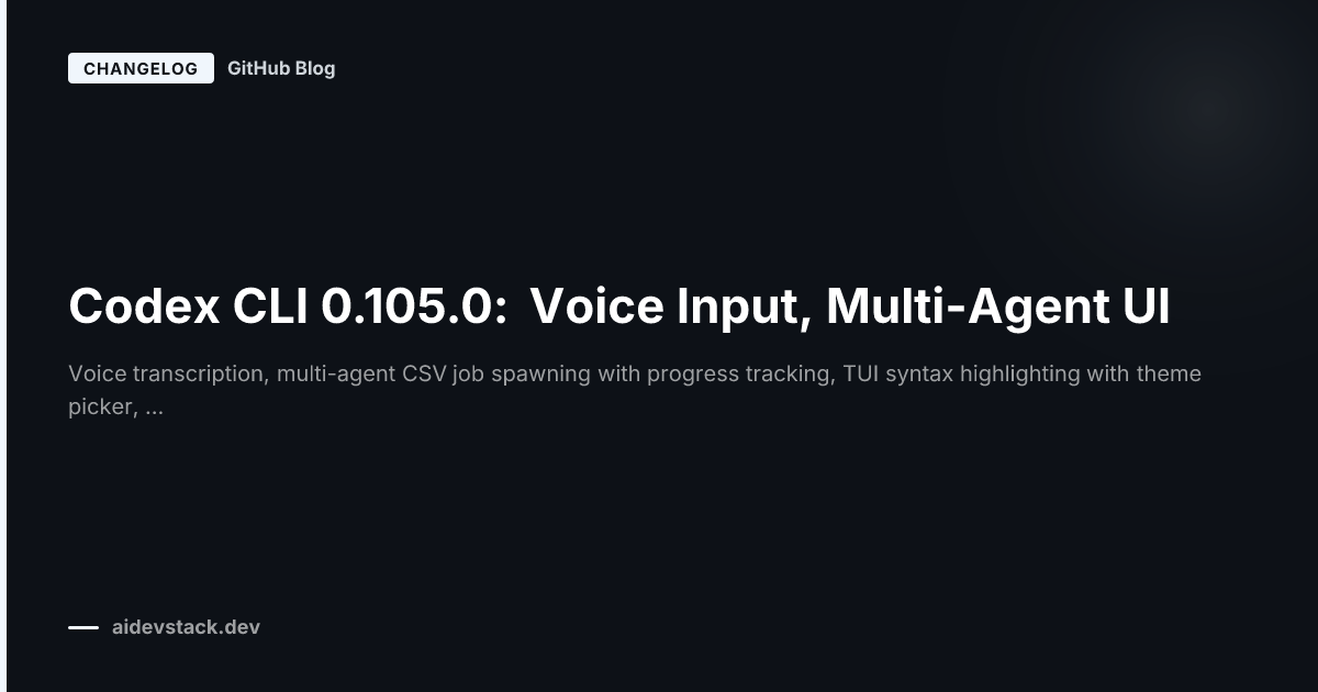 Codex CLI 0.105.0: Voice Input, Multi-Agent UI