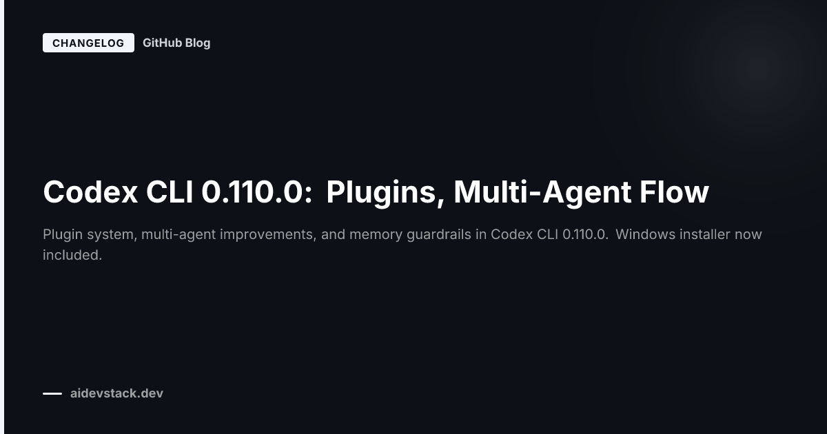 Codex CLI 0.110.0: Plugins, Multi-Agent Flow