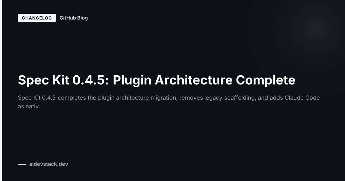 Spec Kit 0.4.5: Plugin Architecture Complete