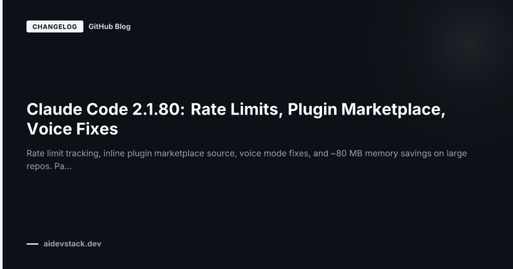 Claude Code 2.1.80: Rate Limits, Plugin Marketplace, Voice Fixes
