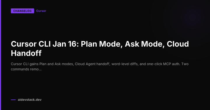 Cursor CLI Jan 16: Plan Mode, Ask Mode, Cloud Handoff