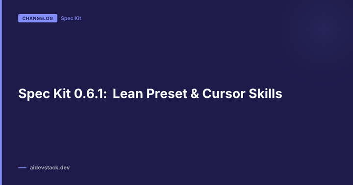 Spec Kit 0.6.1: Lean Preset & Cursor Skills