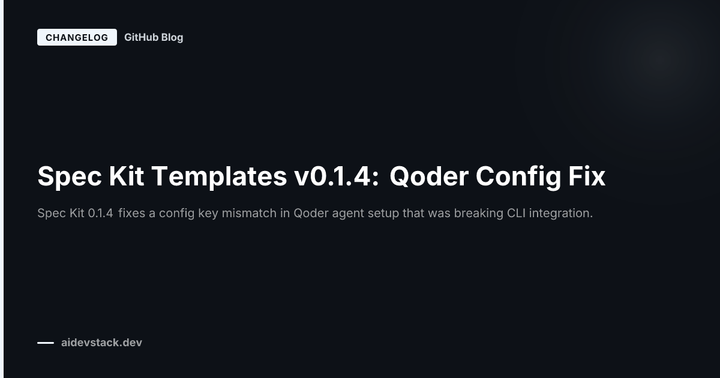 Spec Kit Templates v0.1.4: Qoder Config Fix
